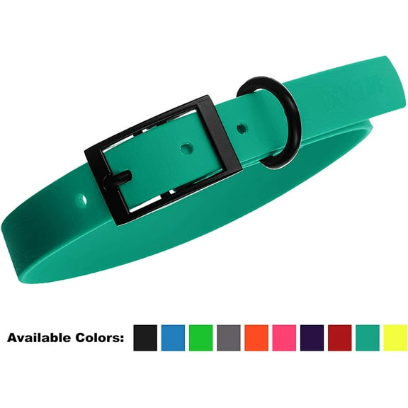DogLine - Biothane Waterproof Dog Collar Strong Coated Nylon Webbing with Black Hardware Odor-Proof for Easy Care Clean High Performance Fits Small Medium Large Dogs(Teal: L: 18" - 22" |W 1")