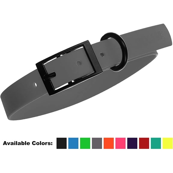 DogLine - Biothane Waterproof Dog Collar Strong Coated Nylon Webbing with Black Hardware Odor-Proof for Easy Care Clean High Performance Fits Small Medium Large Dogs(Grey: L: 15" - 18" |W 3/4")