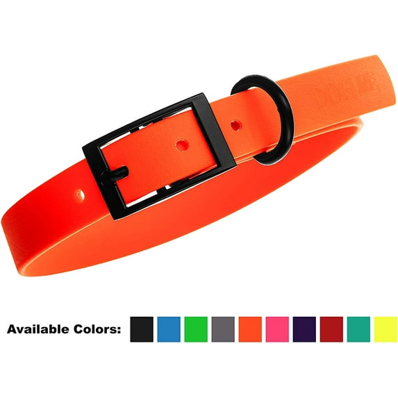 DogLine - Biothane Waterproof Dog Collar Strong Coated Nylon Webbing with Black Hardware Odor-Proof for Easy Care Clean High Performance Fits Small Medium Large Dogs(Neon Orange: L: 12" - 15" |W 5/8")