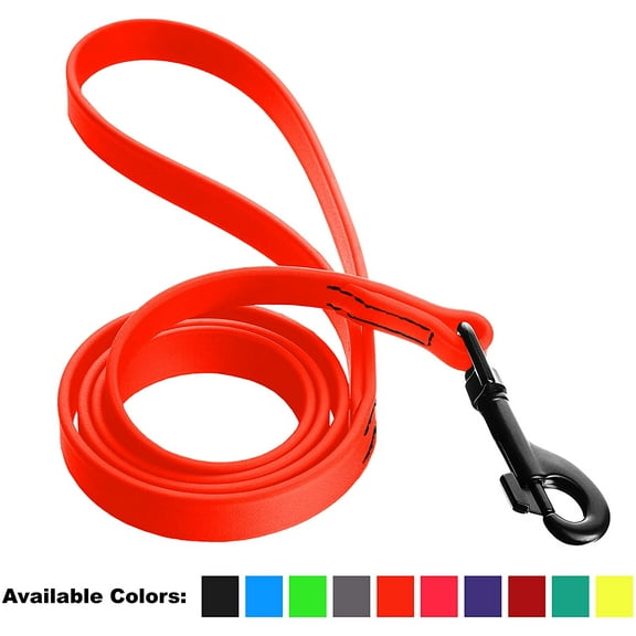 DogLine - Biothane Waterproof Dog Leash Strong Coated Nylon Webbing with Black Hardware Odor-Proof for Easy Care Clean High Performance for Small or Large Dogs(Neon Orange: Width 1/2" | L: 48"(4ft))