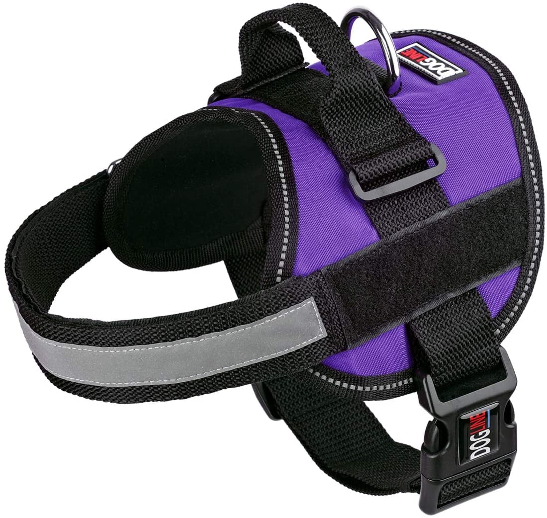 DogLine - Dog Harness, Reflective No-Pull Adjustable Pet Vest with Handle for Walking, Training, Service and Outdoors - Breathable No - Choke Room for Patches(Purple: Girth 22" - 30")