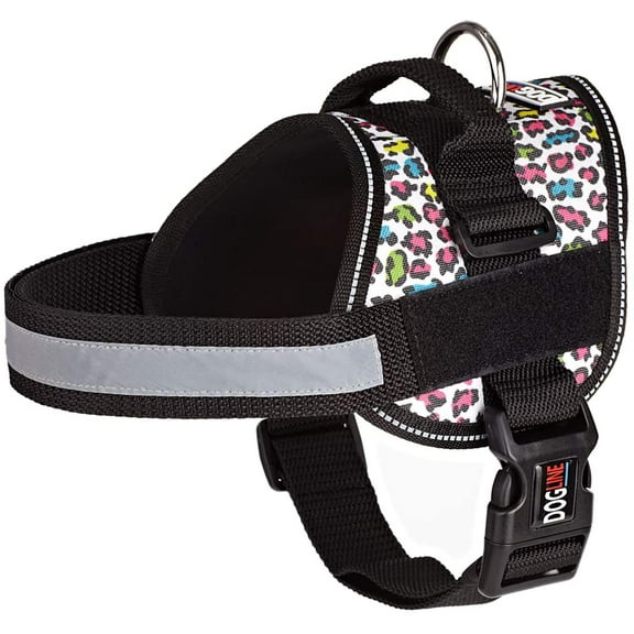 DogLine - Dog Harness, Reflective No-Pull Adjustable Pet Vest with Handle for Walking, Training, Service and Outdoors - Breathable No - Choke Room for Patches( Leopard Rainbow: Girth 15" - 19")