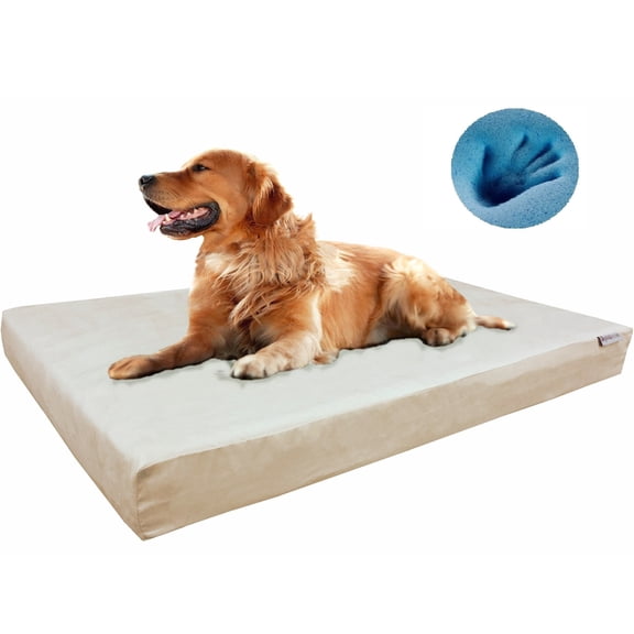 Dogbed4less Extra Large Orthopedic Waterproof Memory Foam Dog Bed for Medium to Large Pet 40"X35"X4", Microsuede Khaki Washable Cover