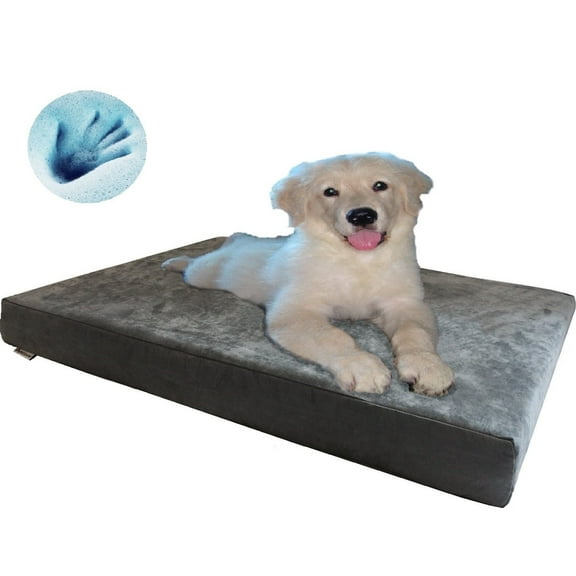 Dogbed4less Orthopedic Memory Foam Dog Bed, Waterproof, 35"x20"x4", Medium, Gray Suede Cover