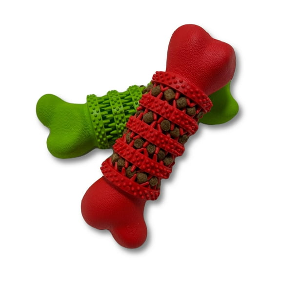 Dogbed4less Vibrant Chew and Clean Interactive Bone Dog Toy for Medium & Large Dogs - 6.5 Red and Green 2 Pack