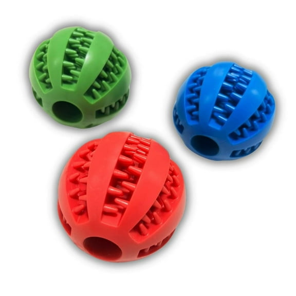 Dogbed4less Vibrant Dog Toy Ball 3-Pack, 2.75 Diameter Treat-Dispensing Fetch Balls for Medium to Large Dogs, Chew Toys, Red, Blue, and Green