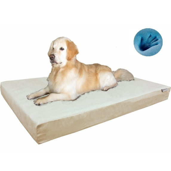 Dogbed4less XXL Orthopedic Waterproof Memory Foam Dog Bed for Large Pet 55"X37"X4", Microsuede Khaki Washable Cover