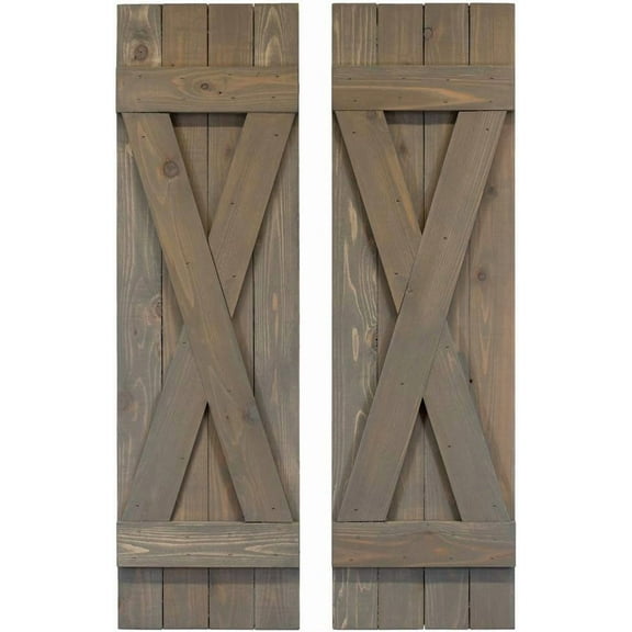 Dogberry 14 in. x 48 in. Stone Gray X Board & Batten Exterior Shutters Pair