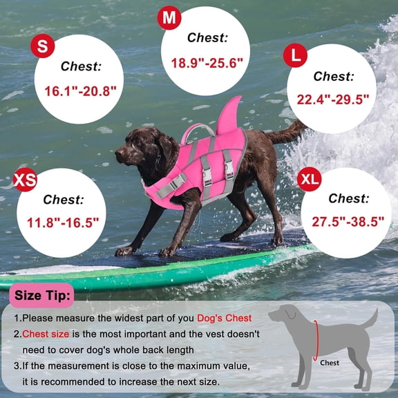 Dogcheer  Fin Dog Life Jacket, Adjustable Dog Harness Life Vest for Swimming Boating, Reflective Puppy Swim Vest Pet Flotation Device for Small Medium Large Dogs -Pink, XL
