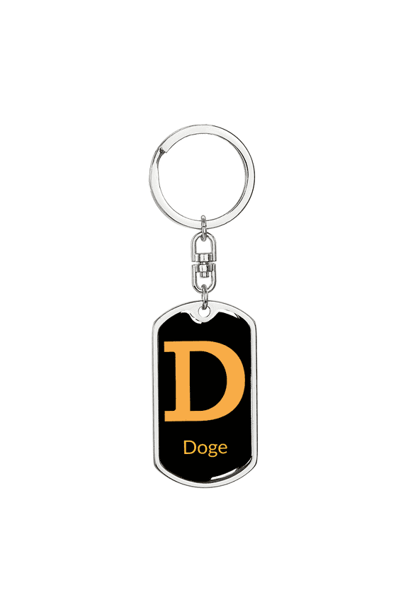 Doge Crypto Cryptocurrency Dog Tag Keychain Stainless Steel Silver Tone or Gold Tone