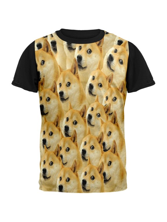Doge Meme Adult Black Back T-Shirt - Large