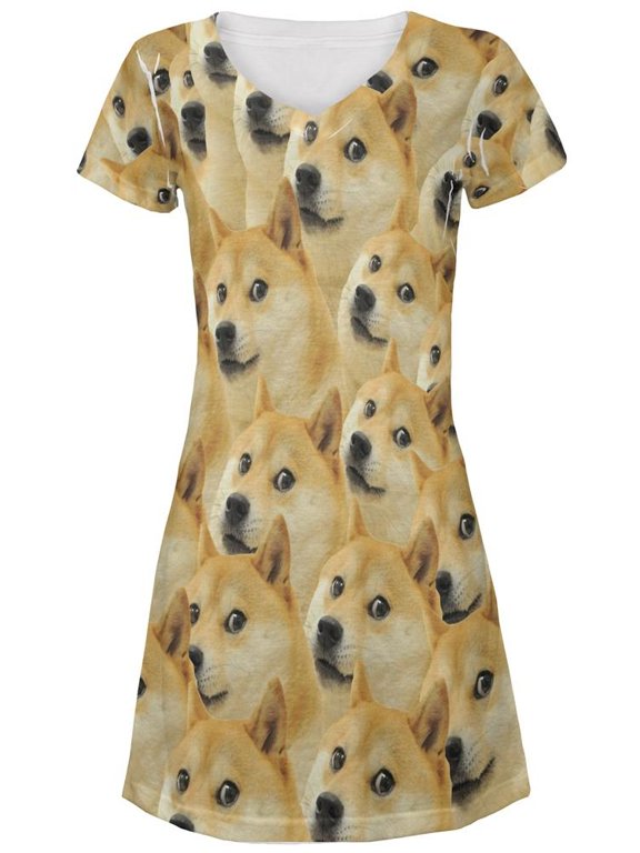 Doge Meme Funny All Over Juniors Beach Cover-Up Dress Multi MD