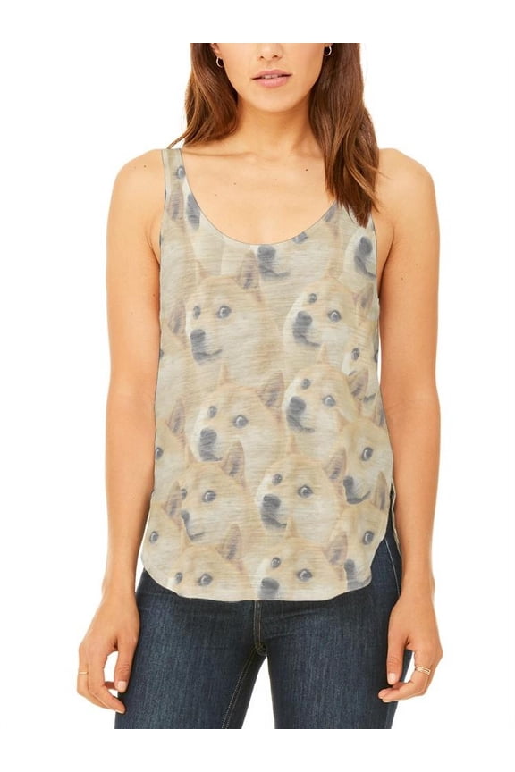 Doge Meme Funny Juniors Flowy Side Slit Tank Top Multi X-LG