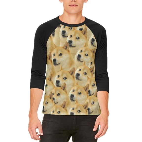 Doge Meme Funny Mens Raglan T Shirt White-Black SM