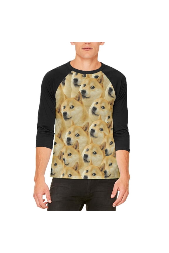 Doge Meme Funny Mens Raglan T Shirt White-Black SM