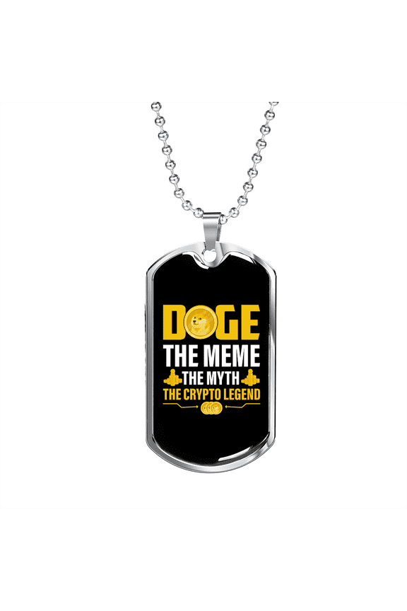 Doge The Meme Crypto Dog Tag Necklace Stainless Steel 24" Chain Silver Tone or Gold Tone