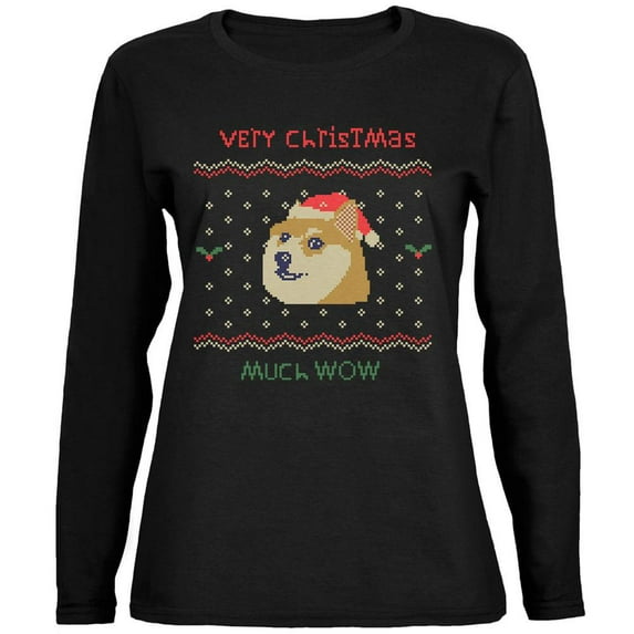 Doge Ugly Christmas Sweater Black Womens Long Sleeve T-Shirt
