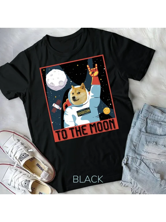 Dogecoin Cool men's Moon Astronaut Meme Crypto Doggy Miner Unisex T-shirt