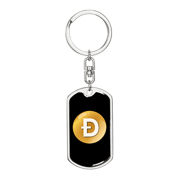 Dogecoin (DOGE) Crypto Cryptocurrency Stainless Steel or 18k Gold Premium Swivel Dog Tag Keychain