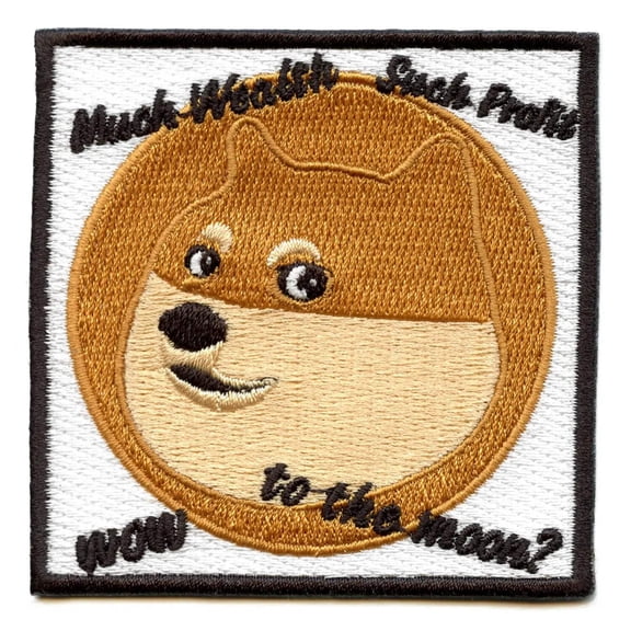 Dogecoin Wealth, Profit, To The Moon Square Embroidered Iron On Patch