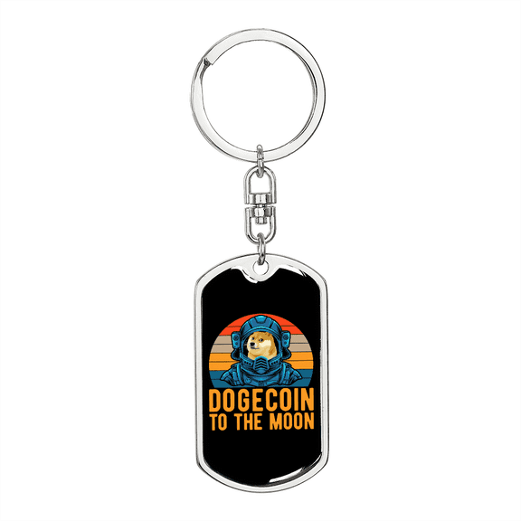 Dogecoin to The Moon Crypto Stainless Steel or 18k Gold Premium Swivel Dog Tag Keychain