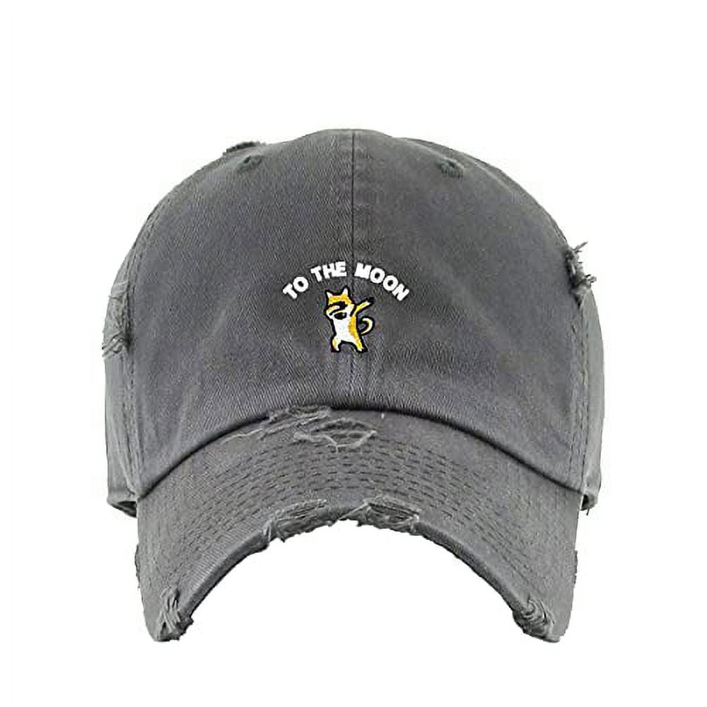 Dogecoin to The Moon Vintage Baseball Cap Embroidered Cotton Adjustable  Distressed Dad Hat Dark Grey - Walmart.com