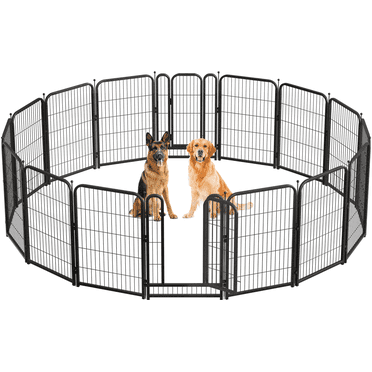 Dogelsy 40"H Dog Playpen with 16 heavy duty panels, portable metal dog fence outdoor for yard, Camping and RV | Black-Silver