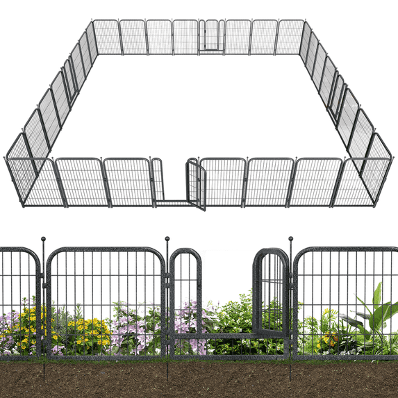Dogelsy Decorative Garden Metal Fence 92ft (L)×40in (H) with 35 Panels 5 Gates Outdoor, No Dig Rustproof Wire, Animal Barrier Fencing for Outdoor Yard Patio Flower Bed(Black-Silver)