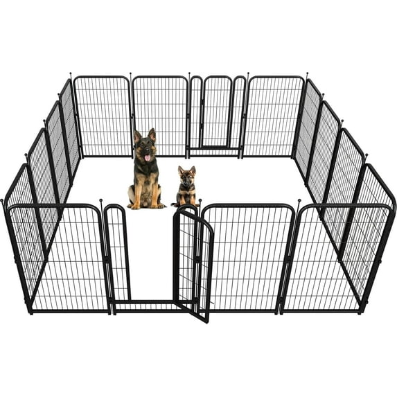 Dogelsy Large Dog Kennel 45" Height Portable Dog Enclosure for Yard, Camping, Indoor, Heavy Duty Pet Playpen for Small Dogs/Puppies, Metal Dog Pens Easy Setup, 16 Panels(Black-Silver)