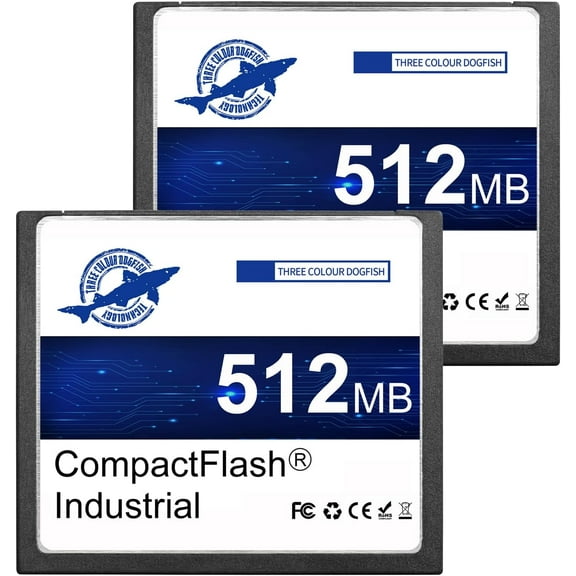 Dogfish Compact Flash Memory Card 512MB 2 Pack, CF Type I Card for Industrial Equipment and Older Model Digital Cameras