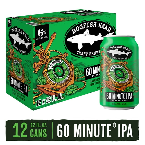 Dogfish Head 60 Minute IPA Craft Beer, 12 pack, 12 fl oz Aluminum Cans, 6% ABV