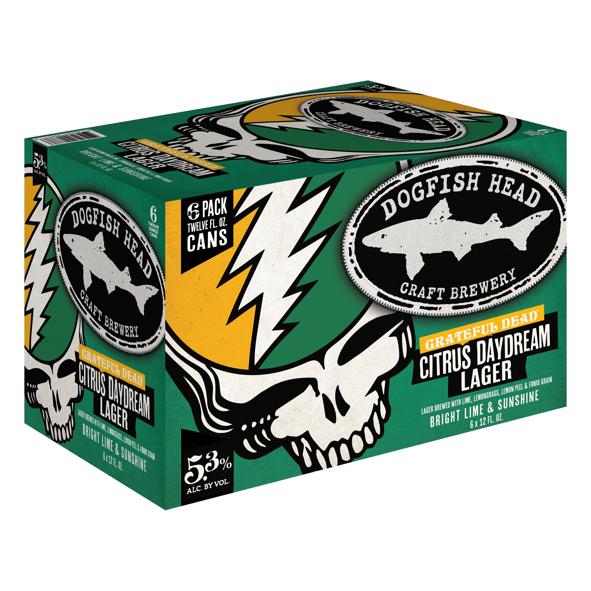 Dogfish Head Grateful Dead Citrus Daydream Lager Craft Beer, 6 pack, 12 fl oz Cans, 5.3% ABV