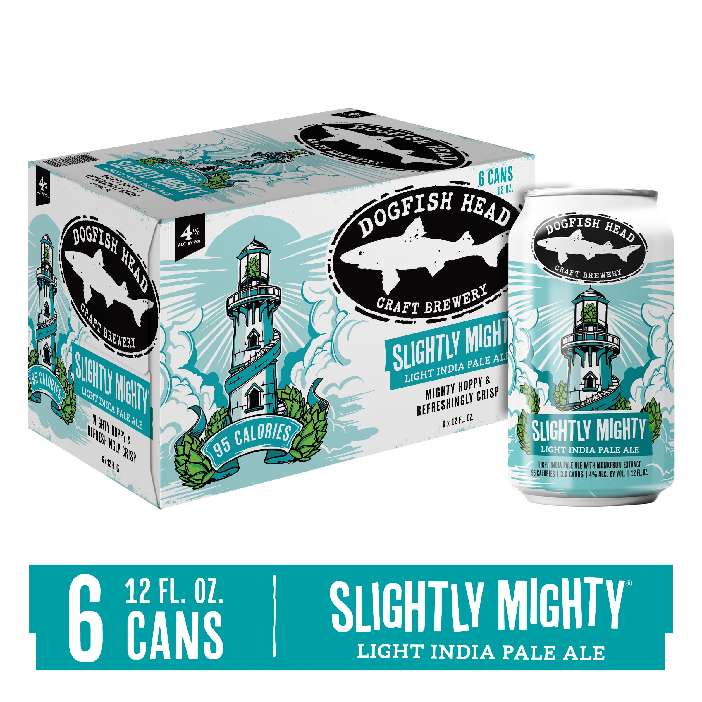 Dogfish Head Slightly Mighty IPA Craft Beer, 6 Pack, 12 fl oz Aluminum Cans, 4% ABV