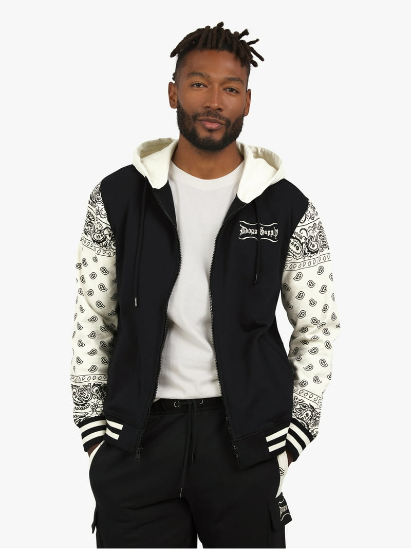 Dogg Supply Varsity Zip Hoodie Sweatshirt, Paisley Sleeves, XS-5XL