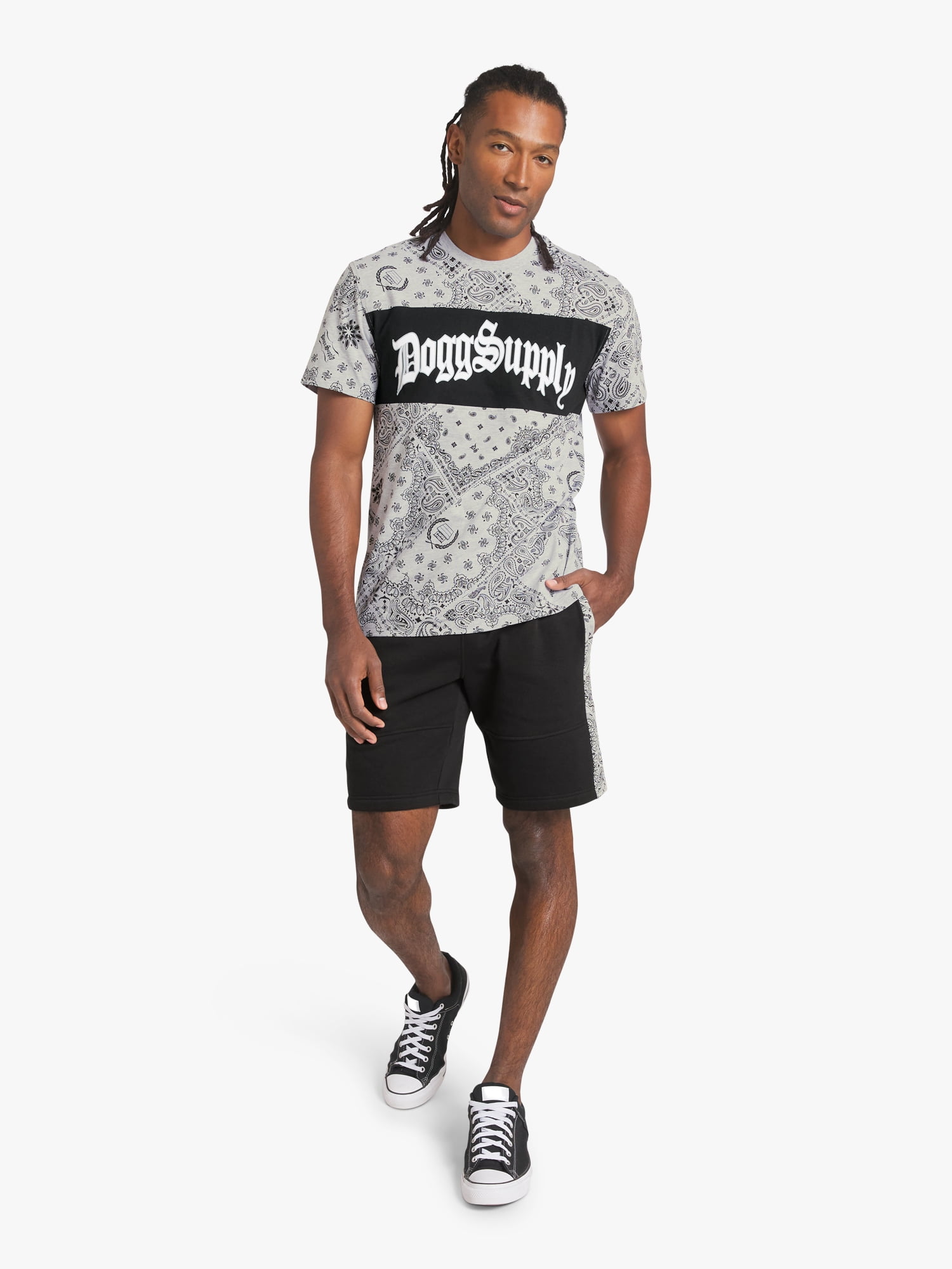 Dogg Supply by Snoop Dogg All-Gender Men's and Women's Extended Size Bandana Print Short Sleeve Tee, Sizes 4XL-5XL