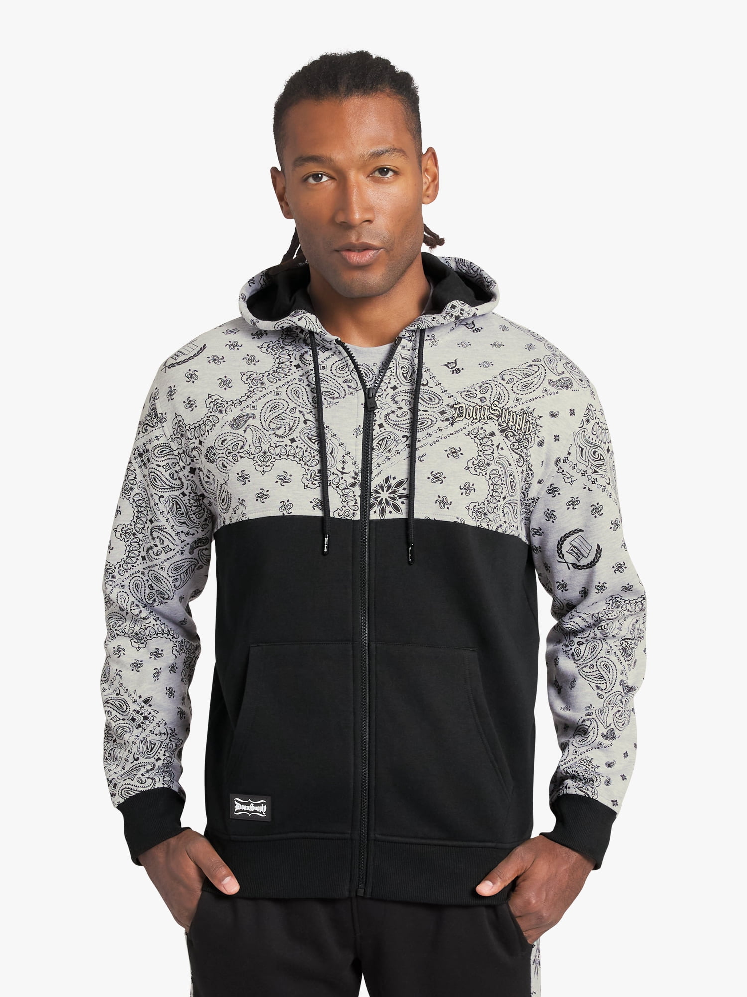 Dogg Supply by Snoop Dogg All-Gender Men's and Women's Extended Size Bandana Print Zip Front Hoodie, Sizes 4XL-5XL