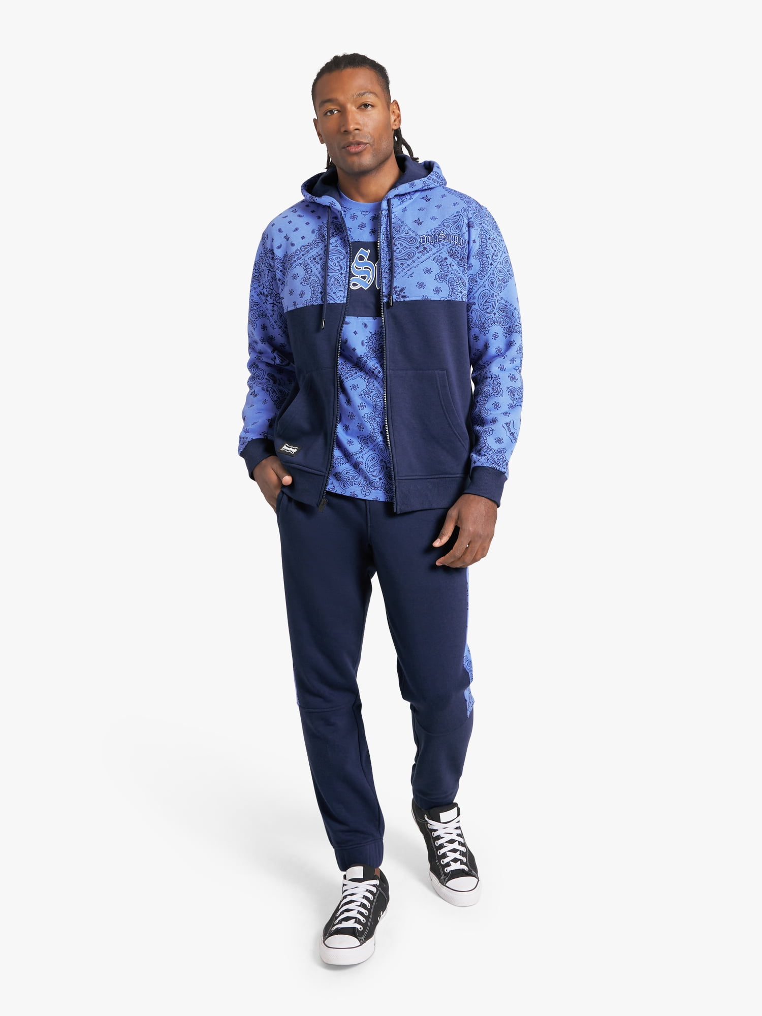 Dogg Supply by Snoop Dogg All-Gender Men's and Women's Extended Size Bandana Print Zip Front Hoodie, Sizes 4XL-5XL