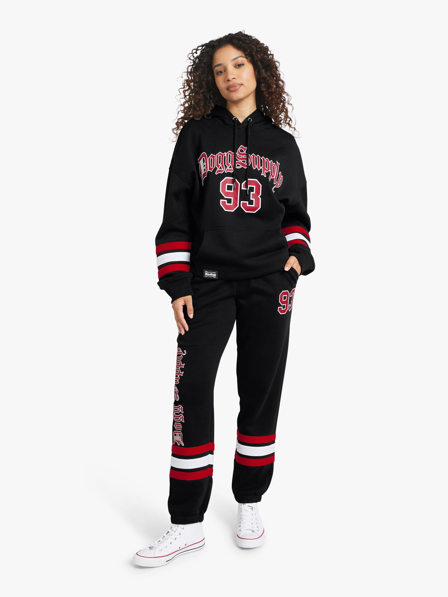 Dogg Supply by Snoop Dogg All-Gender Men's and Women's Extended Size Varsity Fleece Hoodie, Sizes 4XL-5XL