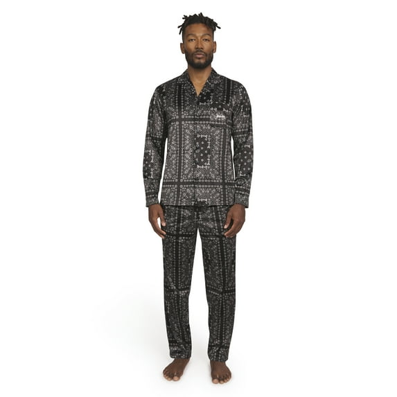 Dogg Supply by Snoop Dogg Men's 2-Piece Long Sleeve Microfleece Button Front Top and Pants Pajama Set