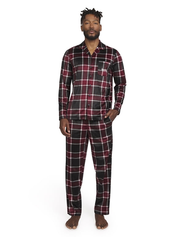 by Snoop Dogg Men's 2-Piece Long Sleeve Microfleece Button Front Top and Pants Pajama Set