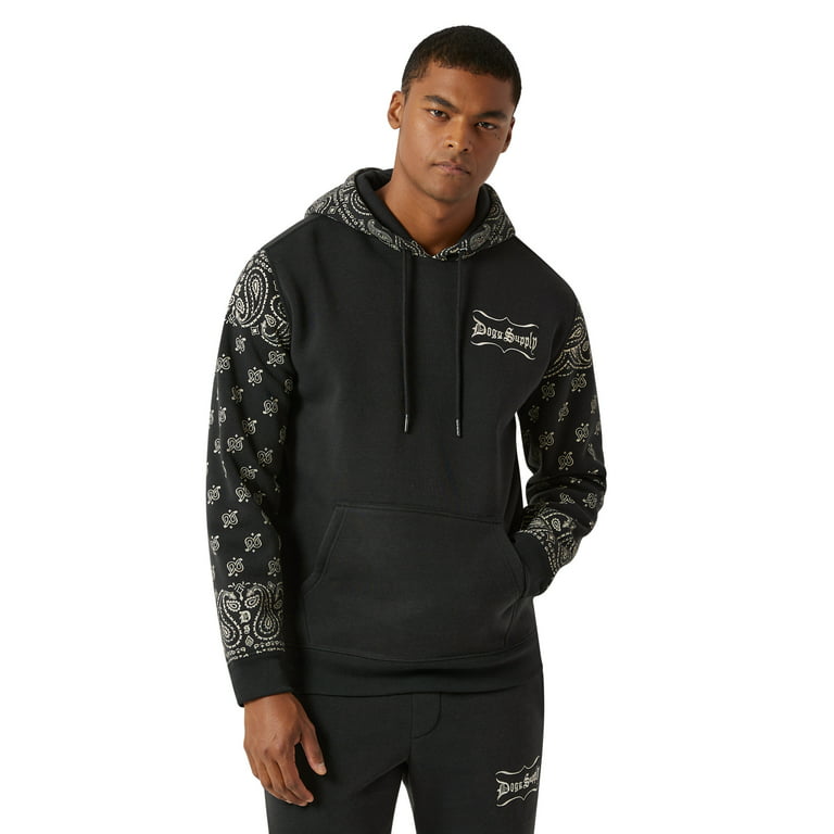 Black Pullover Hoodie with Paisley Hood Lining