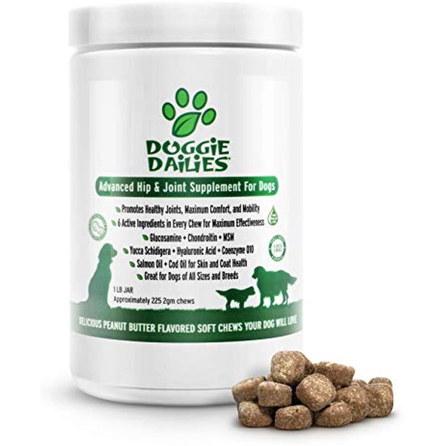 Doggie Dailies Glucosamine for Dogs, 225 Soft Chews, Advanced Hip and