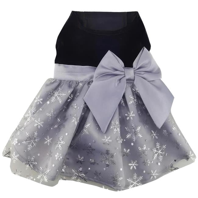 Doggie Design DD-78629-XS Holiday Dog Harness Dress, Black Velvet with Gray Snowflake Skirt - Extra Small