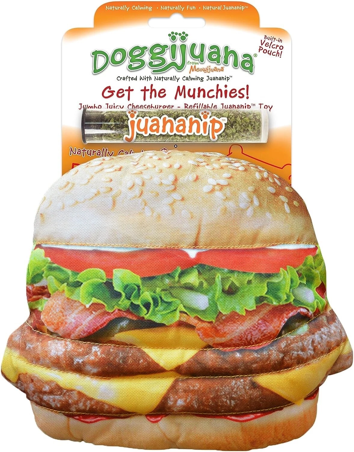 Doggijuana Get Munchies Cheeseburger Dognip Dog Toy Refillable Natural Calming