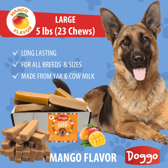 Doggo Dog Chew Mango Flavor Long-Lasting Yak Chews for Dogs, 5 Pound, 23 Pieces