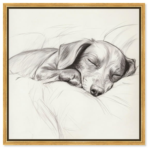Doggy Daydreams II Canvas Vintage Dog Drawings by Art Remedy, Gold Frame, 20" x 20"