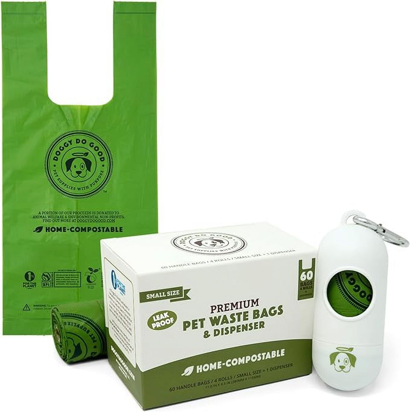 Doggy Do Good Small Dog Poop Bags Rolls with 60 Count Dog Waste Bags with Handles, Heavy Duty