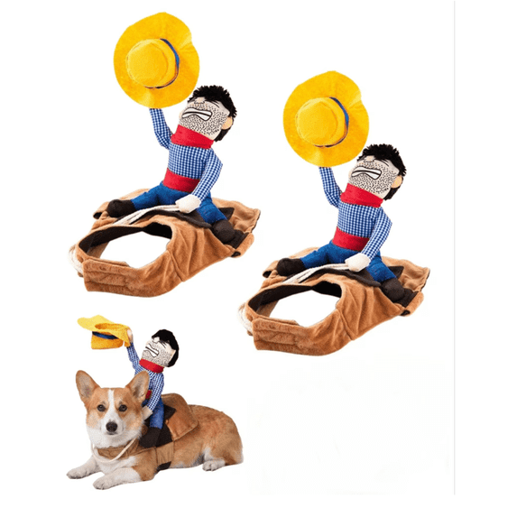 Doggy Doggie Rider, Cowboy Rider Dog Puppy Costume Clothes with Doll Hat | Breathable Knight Style Design Riding Pets Costumes Creative Fairy for Christmas Halloween Day Pet