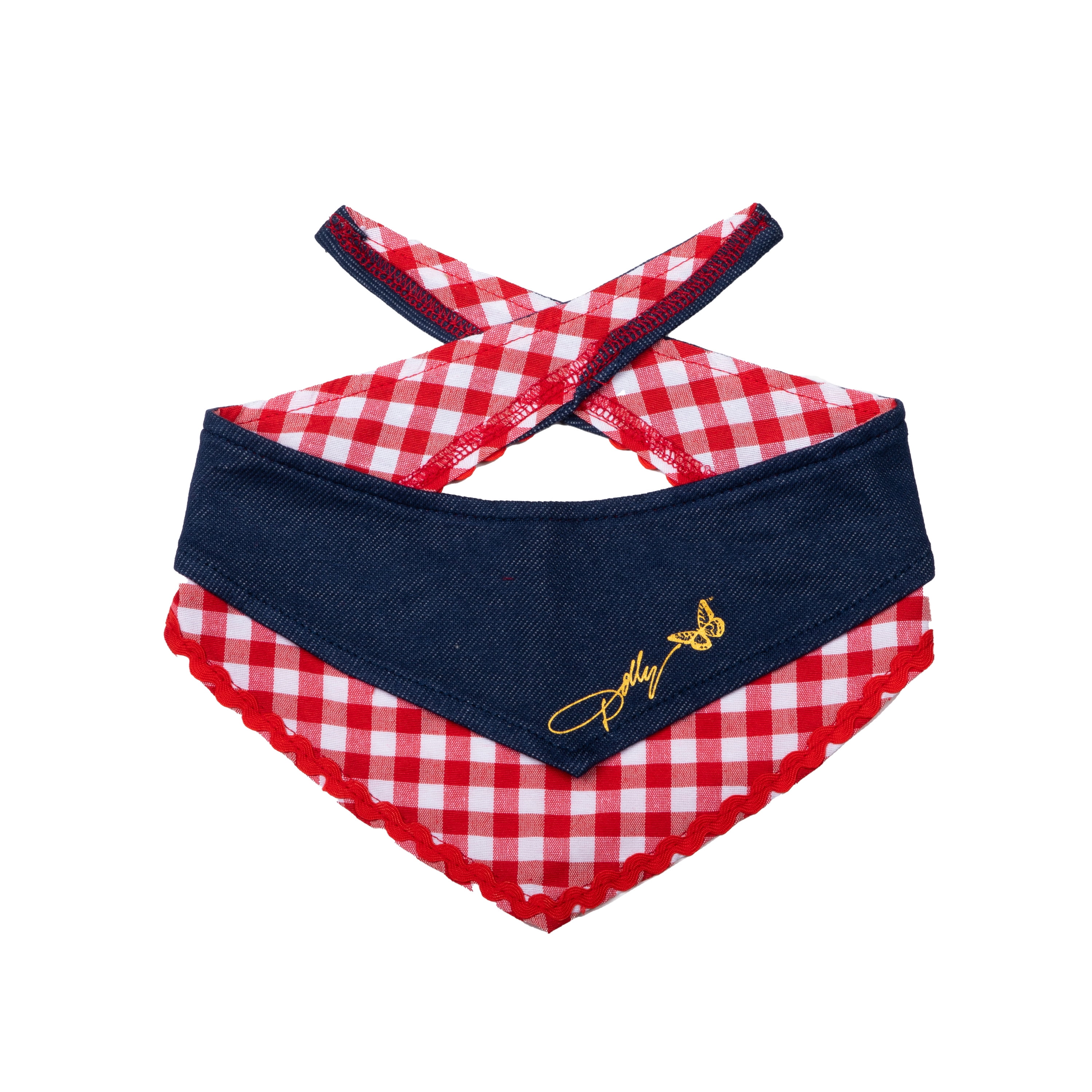 Doggy Parton, Dog Clothes, Denim & Gingham Dog Bandana, Blue, M/L