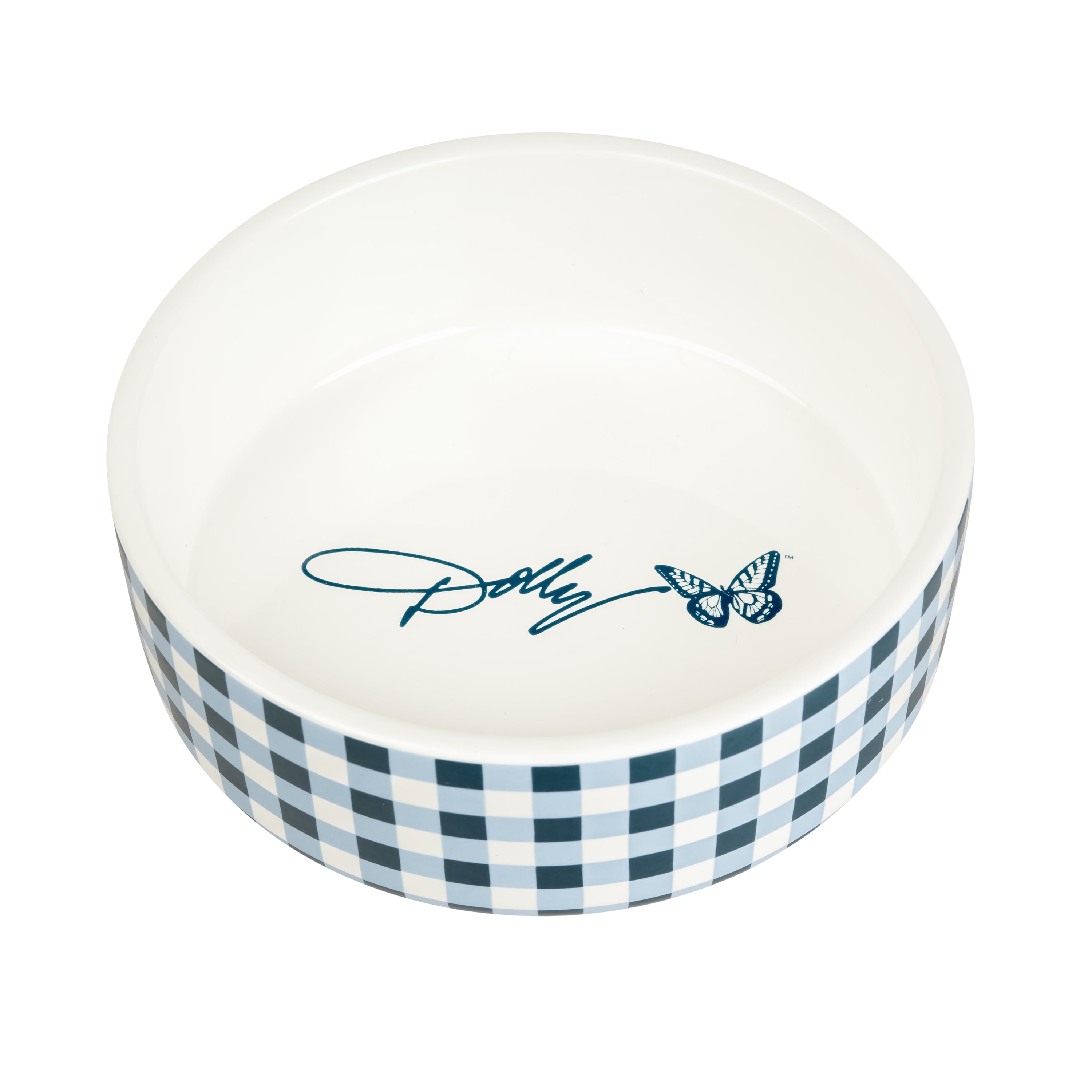 Doggy Parton, Dog Bowls, Rustic Checkered Pet Bowl, Blue, Medium